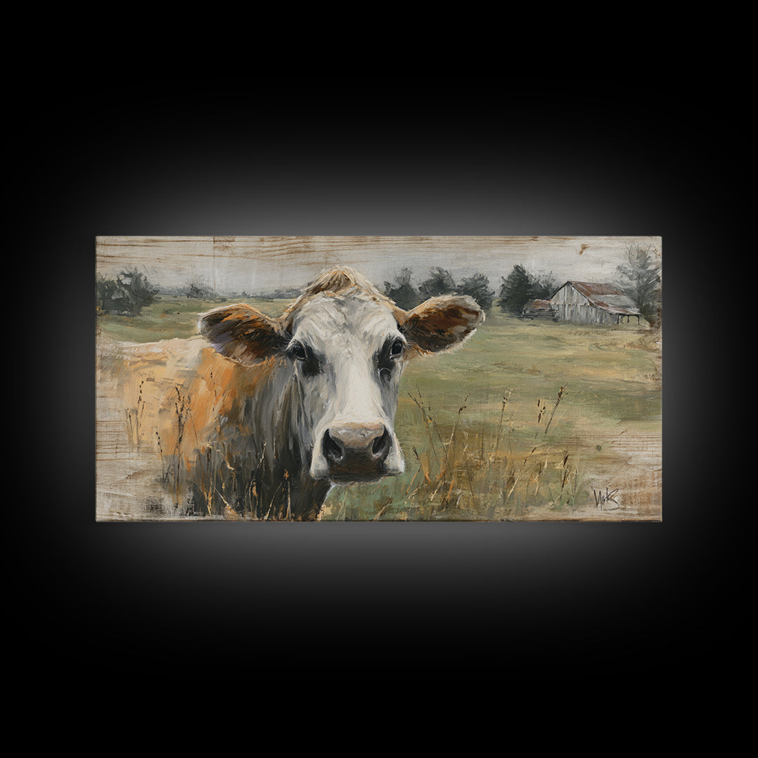 Rustic Farmhouse Cow Portrait Canvas Print, Wall Art, Wall Hanging, Living Room Decor, Fine Art, Gallery Decor, WAL-2x1-63