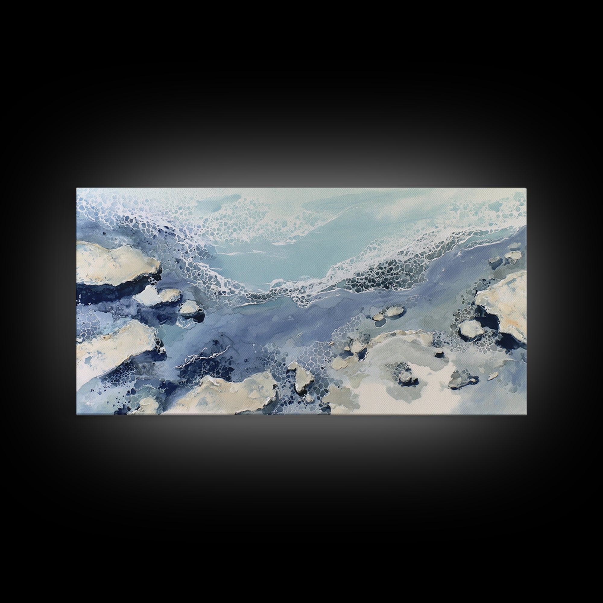 Coastal Aerial Water Study Framed Canvas Print, Wall Art, Painting, Living Room Decor, Fine Art, Art Deco, Wall Hanging, WAL-2x1-7