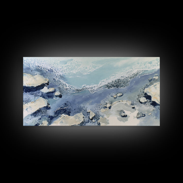 Coastal Aerial Water Study Framed Canvas Print, Wall Art, Painting, Living Room Decor, Fine Art, Art Deco, Wall Hanging, WAL-2x1-7