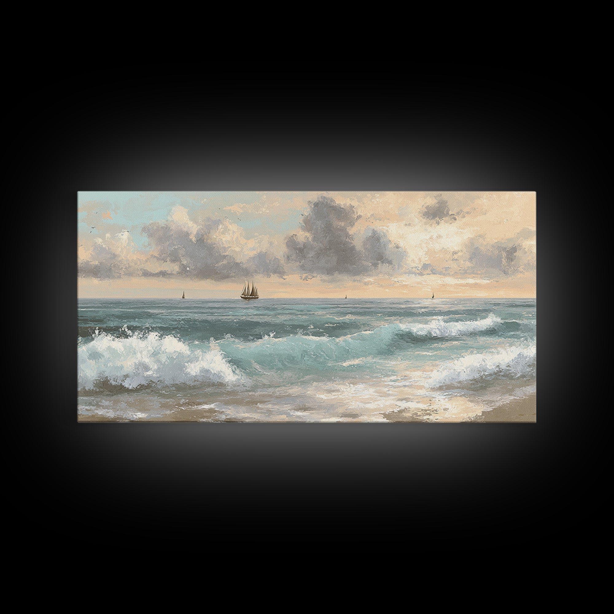 Classic Seascape with Dramatic Clouds Canvas Print, Wall Art, Wood Wall Art, Living Room Decor, Abstract Art, WAL-2x1-71