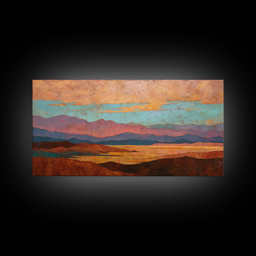 Desert Landscape in Warm Terracotta Tones Framed Canvas Print, Wall Art, Room Decor, Living Room Decor, Fine Art, WAL-2x1-75