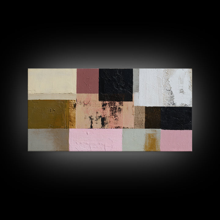 Mid Century Color Block Composition Framed Canvas Print, Wall Art, Art Deco, Living Room Decor, Fine Art, Abstract Wall Art, WAL-2x1-80