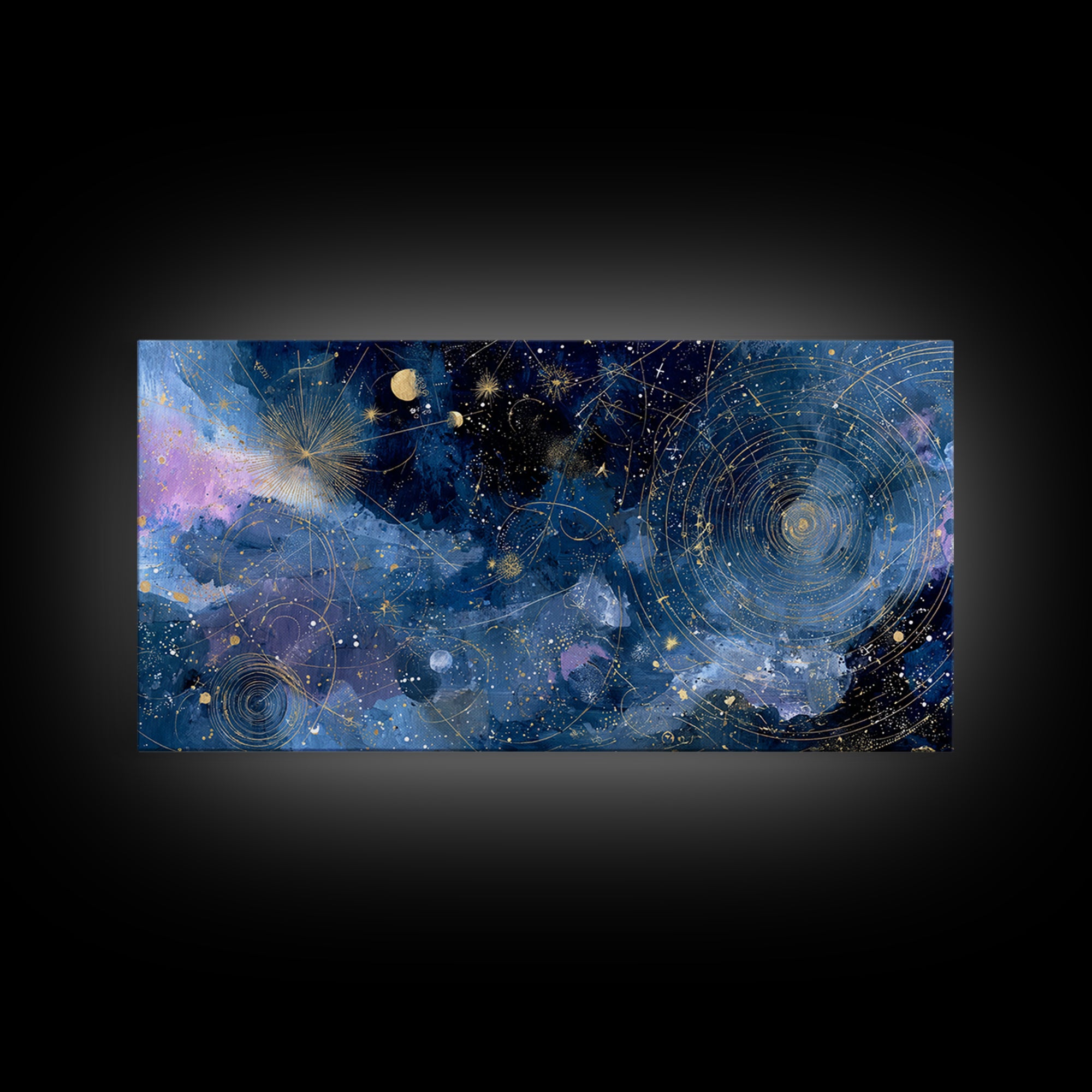 Celestial Moon and Stars Artwork Canvas Print, Wall Art, Painting, Living Room Decor, Fine Art, Art Deco, Wall Hanging, WAL-2x1-82