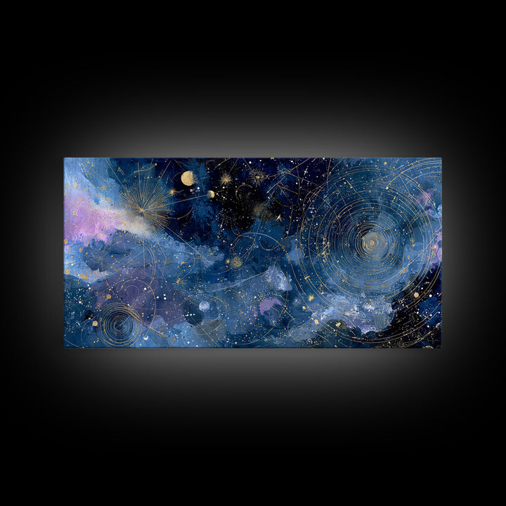 Celestial Moon and Stars Artwork Canvas Print, Wall Art, Painting, Living Room Decor, Fine Art, Art Deco, Wall Hanging, WAL-2x1-82