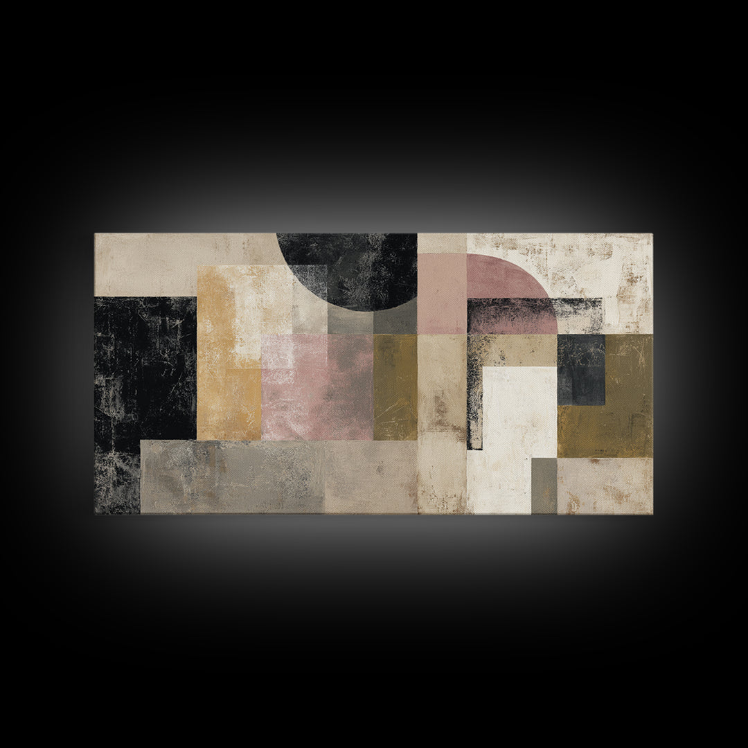 Luxury Neutral Plaster Texture Abstract Framed Canvas Print, Wall Art, Art, Living Room Decor, Fine Art, Wall Clock, WAL-2x1-83
