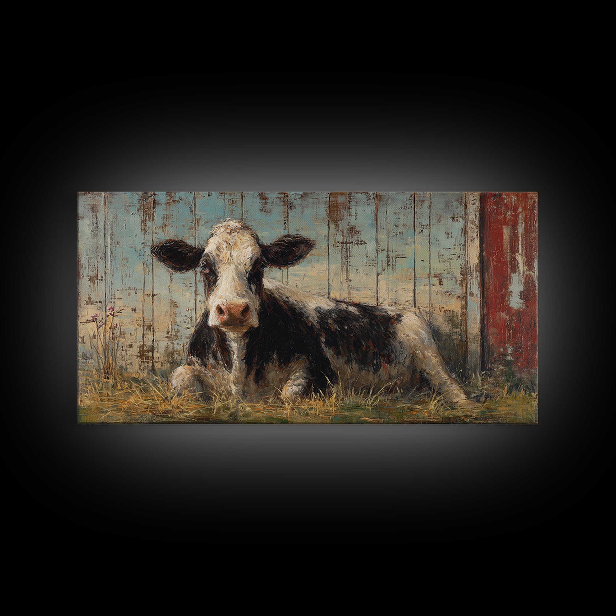 Rustic Farmhouse Cow Portrait Framed Canvas Print, Wall Art, Textured Wall Art, Living Room Decor, Oil Painting, WAL-2x1-87