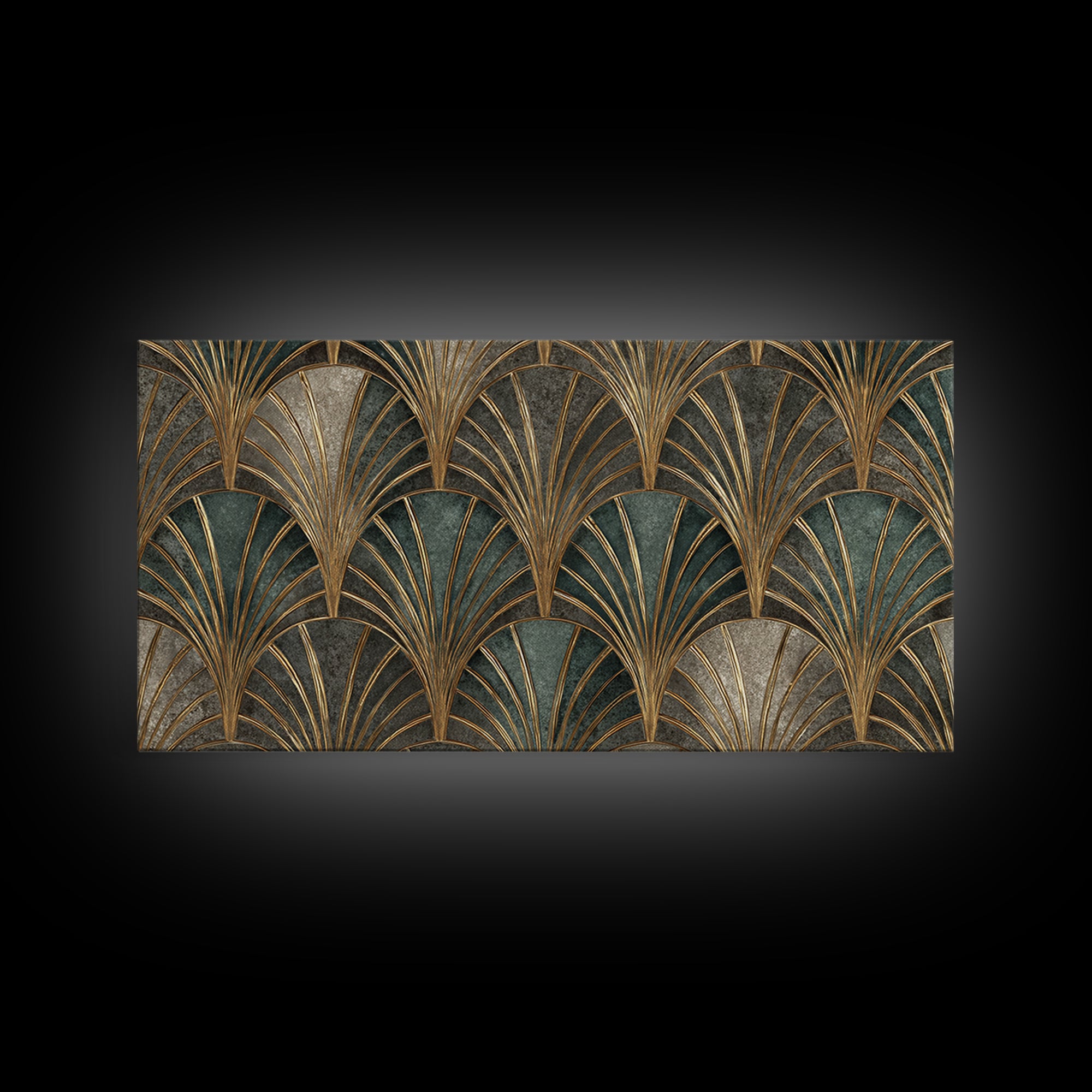 Art Deco Gold Fan Pattern Framed Canvas Print, Wall Art, Digital Wall Art, Living Room Decor, Fine Art, Wood Wall Art, WAL-2x1-88