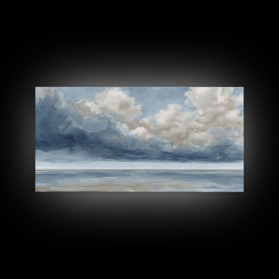 Classic Seascape with Dramatic Clouds Framed Canvas Print, Wall Art, Neutral Decor, Living Room Decor, Fine Art, WAL-2x1-95