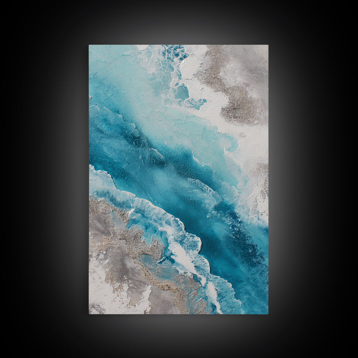 Coastal Aerial Water Study Framed Canvas Print, Wall Art, Contemporary Art, Living Room Decor, Fine Art, Mid Century Modern, WAL-2x3-19