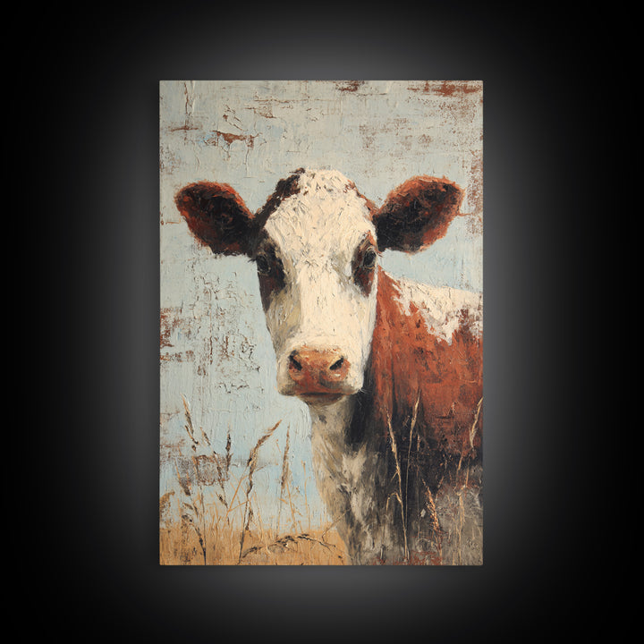 Rustic Farmhouse Cow Portrait Canvas Print, Wall Art, Home Decor, Living Room Decor, Fine Art, Digital Wall Art, WAL-2x3-27