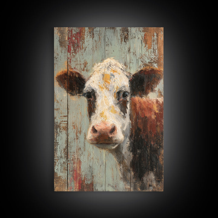 Rustic Farmhouse Cow Portrait Framed Canvas Print, Wall Art, Room Decor, Living Room Decor, Oil Painting, Printable Wall Art, WAL-2x3-3