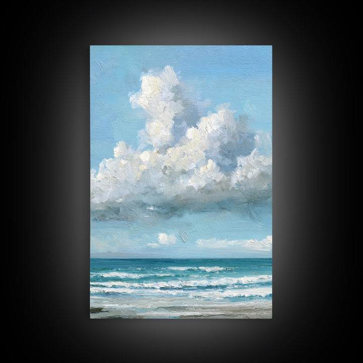 Classic Seascape with Dramatic Clouds Canvas Print, Wall Art, Wall Hangings, Living Room Decor, Watercolor Art, WAL-2x3-35