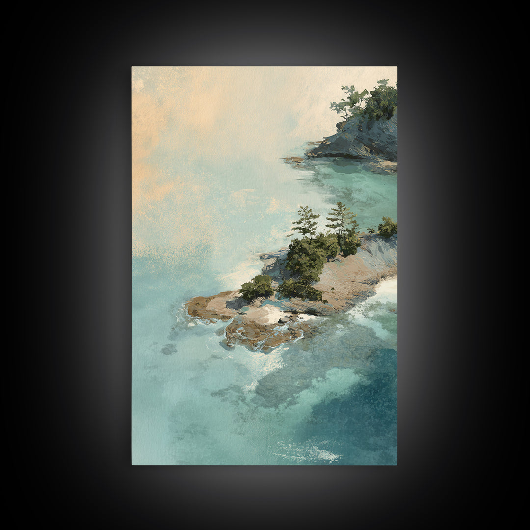 Coastal Aerial Water Study Framed Canvas Print, Wall Art, Wall Art Prints, Living Room Decor, Fine Art, Abstract Art, WAL-2x3-43