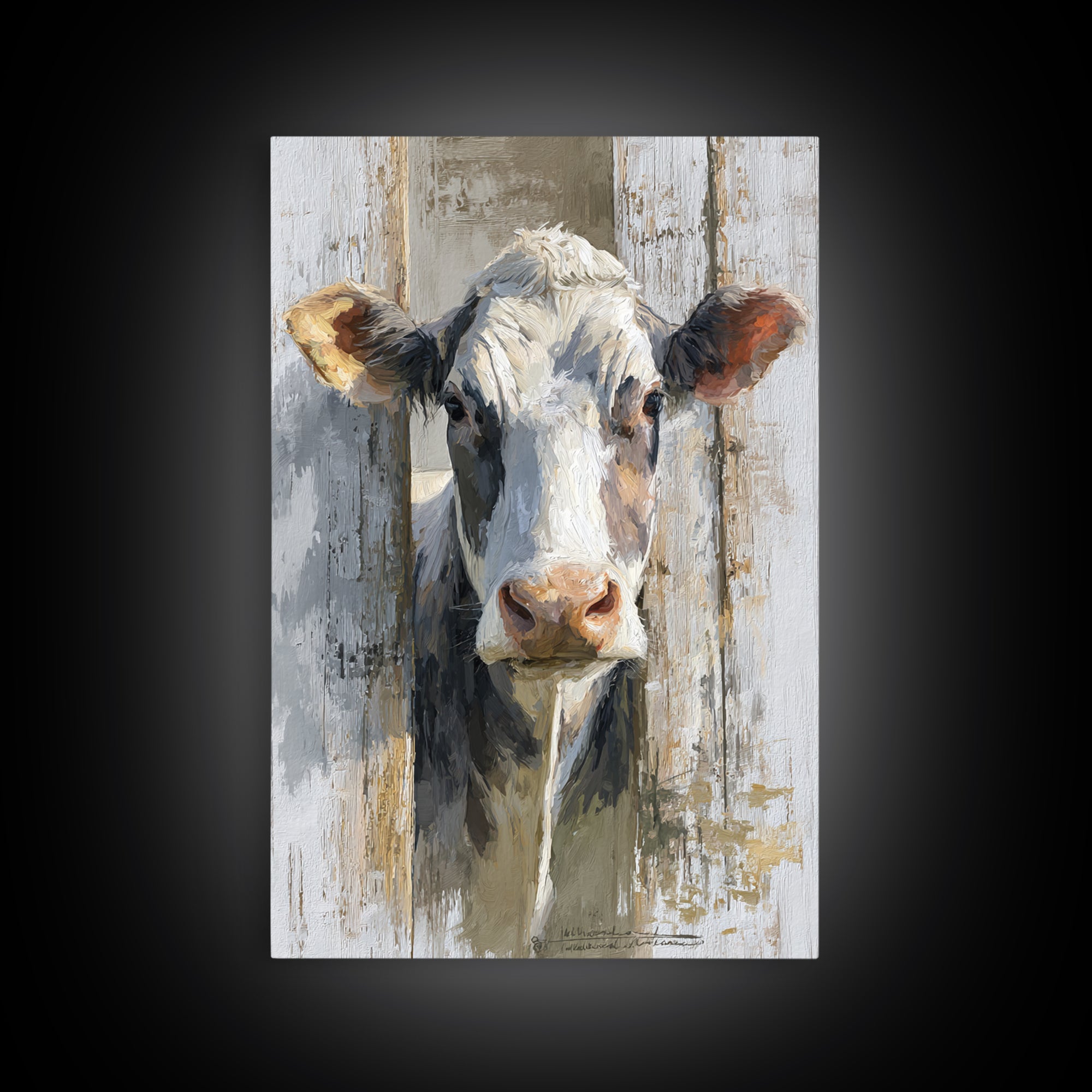 Rustic Farmhouse Cow Portrait Framed Canvas Print, Wall Art, Heart, Living Room Decor, Fine Art, Home Decor Gift, WAL-2x3-51