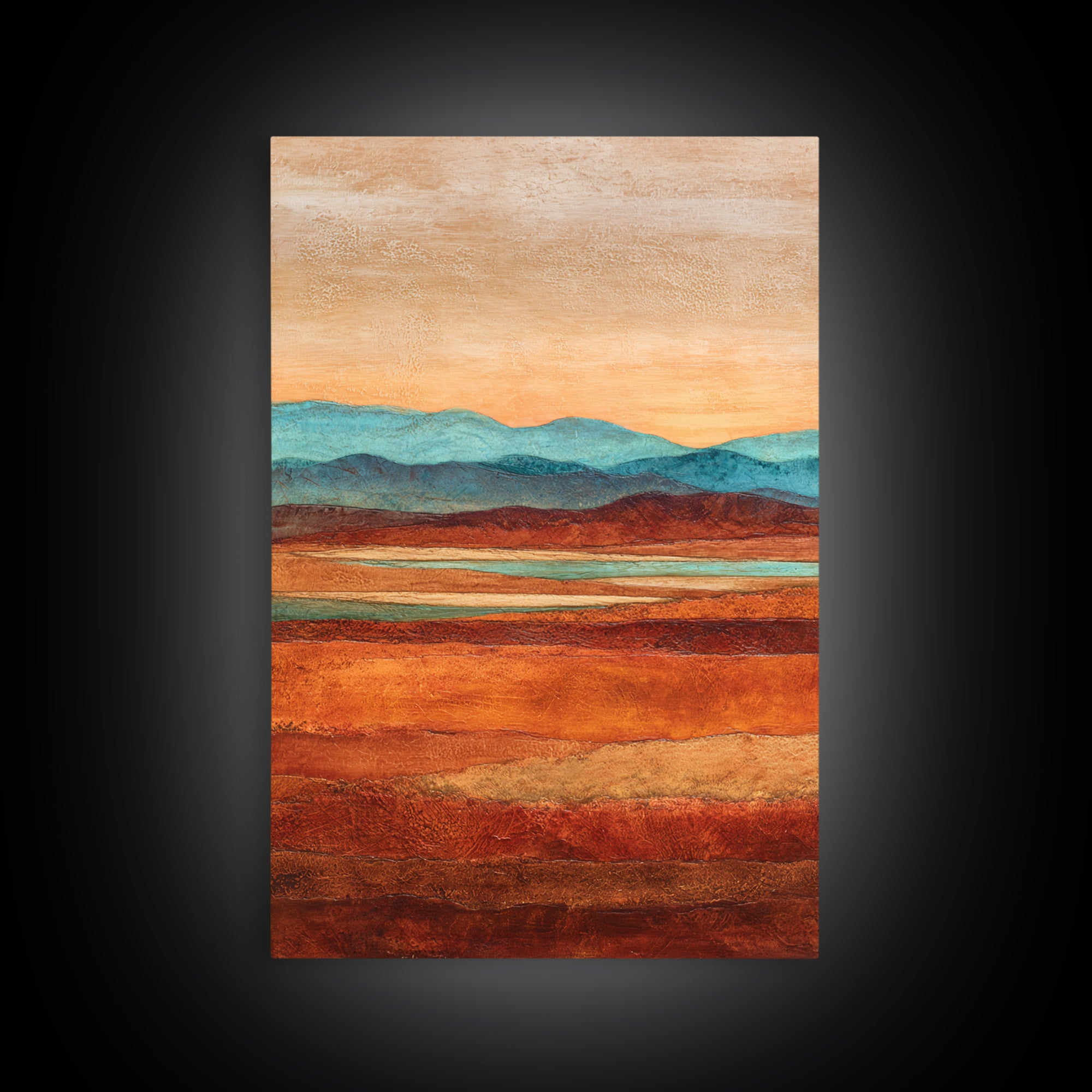 Desert Landscape in Warm Terracotta Tones Framed Canvas Print, Wall Art, Wall Clock, Living Room Decor, Watercolor Art, WAL-2x3-63