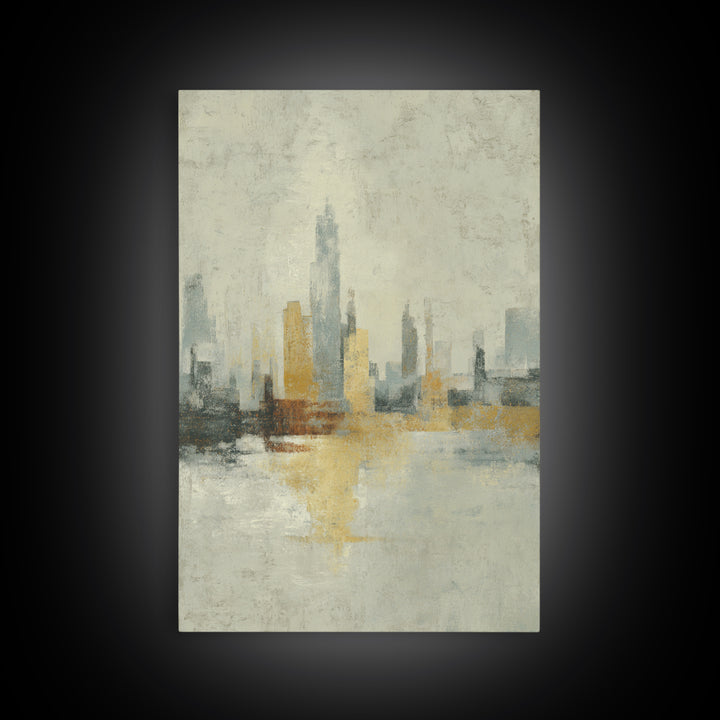Urban Skyline in Muted Evening Color Framed Canvas Print, Wall Art, Wall Hangings, Living Room Decor, Abstract Art, WAL-2x3-74