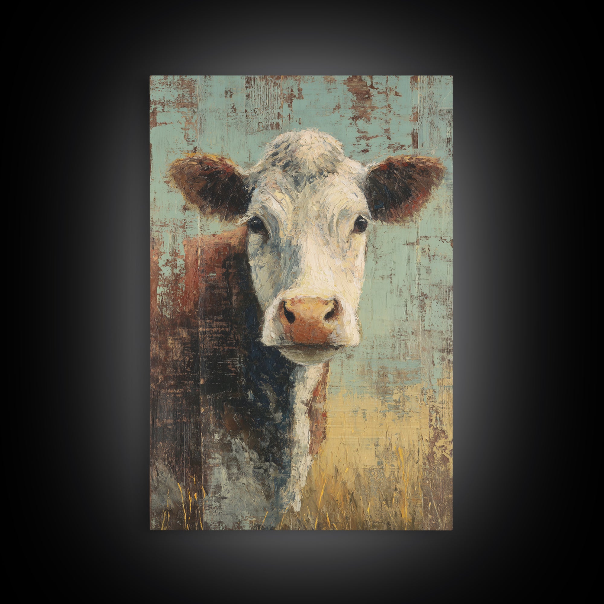 Rustic Farmhouse Cow Portrait Framed Canvas Print, Wall Art, Wall Hanging, Living Room Decor, Fine Art, Gallery Decor, WAL-2x3-75