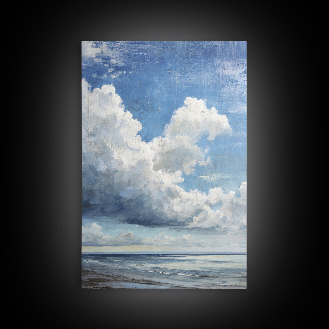 Classic Seascape with Dramatic Clouds Framed Canvas Print, Wall Art, Wood Wall Art, Living Room Decor, Abstract Art, WAL-2x3-83