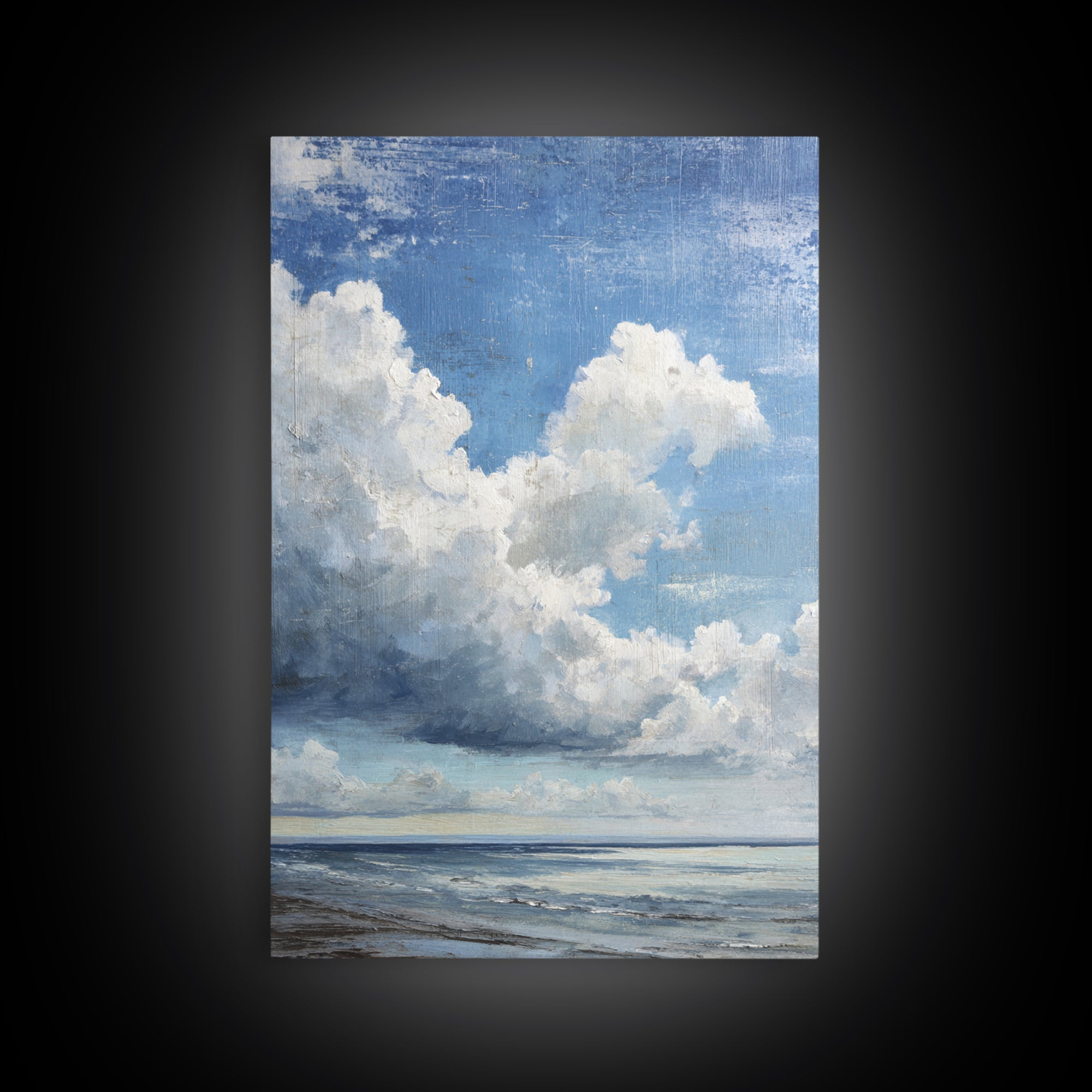 Classic Seascape with Dramatic Clouds Framed Canvas Print, Wall Art, Wood Wall Art, Living Room Decor, Abstract Art, WAL-2x3-83