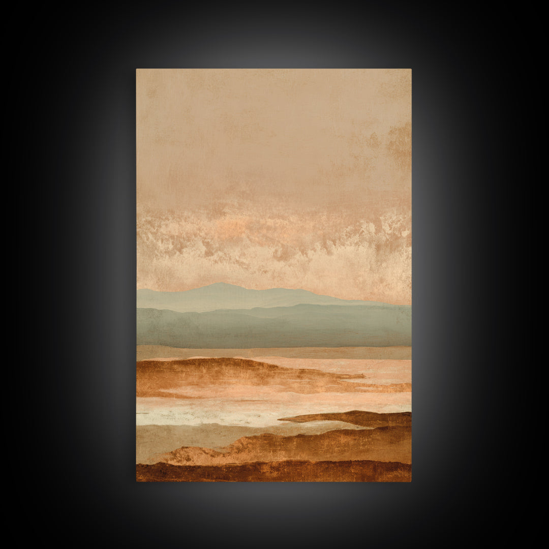 Desert Landscape in Warm Terracotta Tones Framed Canvas Print, Wall Art, Prints Wall Art, Living Room Decor, Oil Painting, WAL-2x3-87