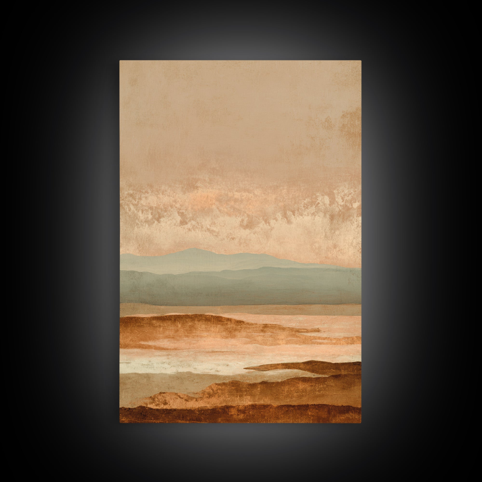 Desert Landscape in Warm Terracotta Tones Framed Canvas Print, Wall Art, Prints Wall Art, Living Room Decor, Oil Painting, WAL-2x3-87