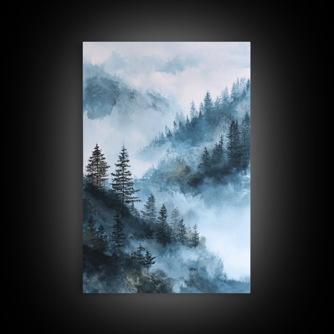 Moody Forest Landscape Framed Canvas Print, Wall Art, Metal Wall Art, Living Room Decor, Oil Painting, Digital Print, WAL-2x3-90