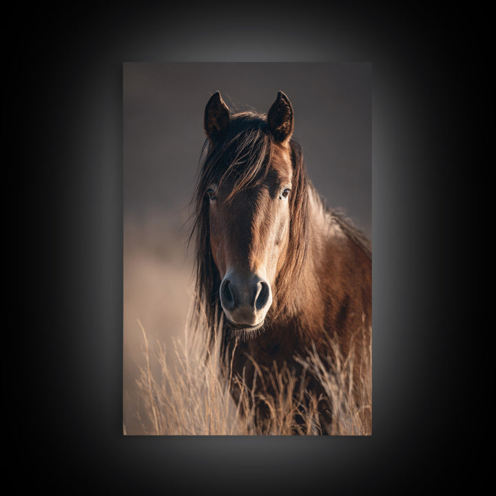 Wild Horse Portrait Framed Canvas Print, Wall Art, Wall Hanging, Living Room Decor, Fine Art, Gallery Decor, WAL-2x3-93
