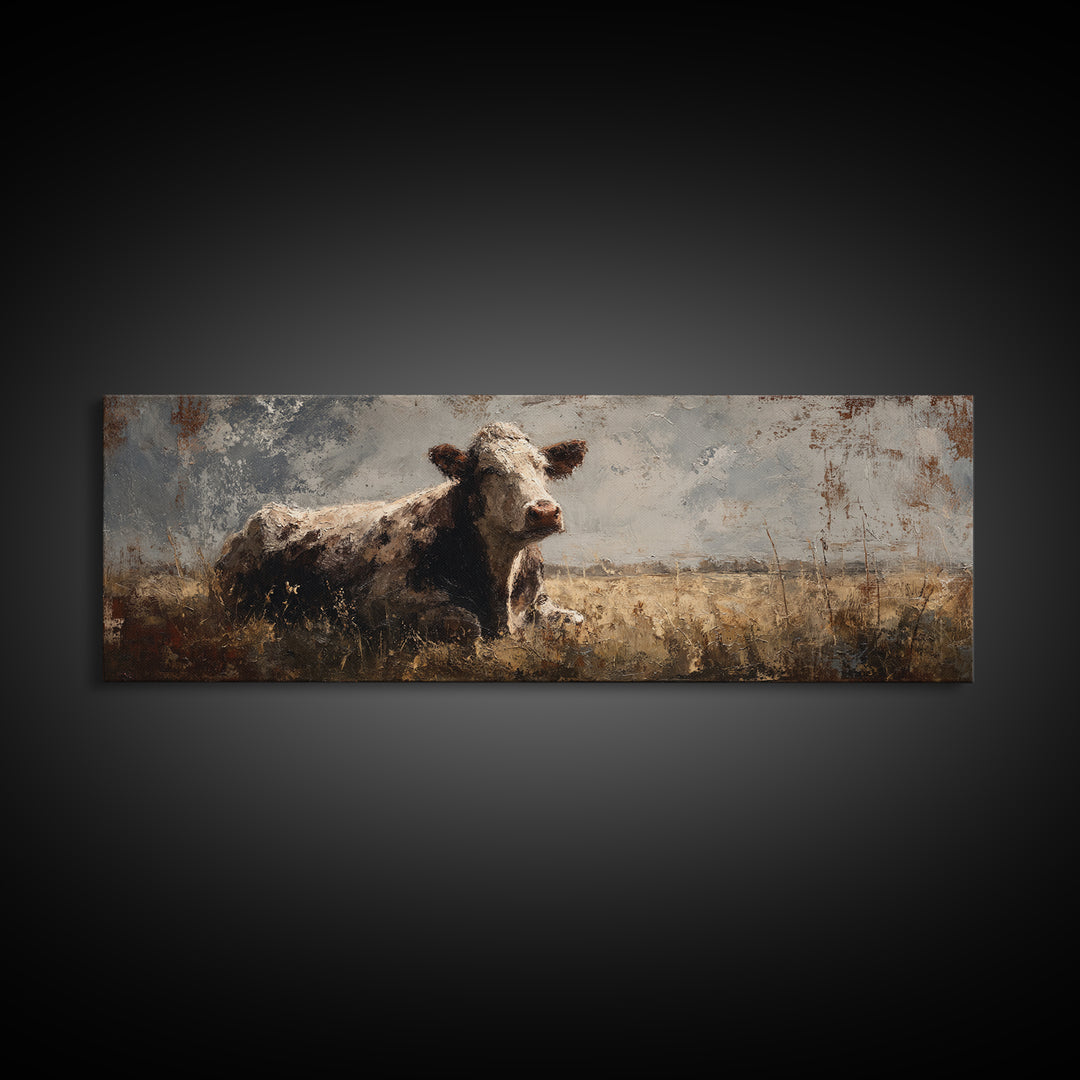 Rustic Farmhouse Cow Portrait Canvas Print, Wall Art, Abstract Wall Art, Living Room Decor, Fine Art, Contemporary Art, WAL-3x1-11