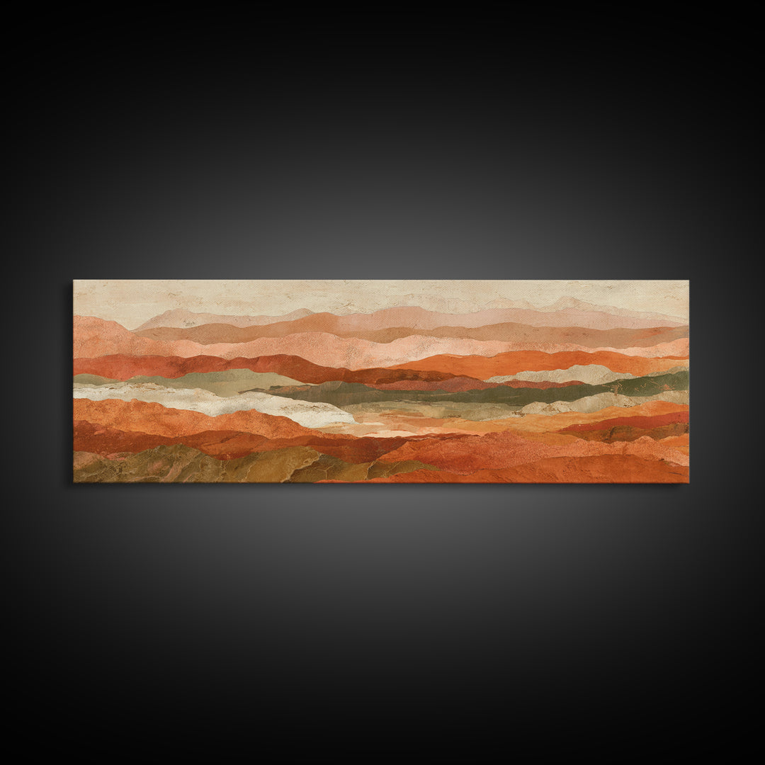 Desert Landscape in Warm Terracotta Tones Framed Canvas Print, Wall Art, Room Decor, Living Room Decor, Fine Art, WAL-3x1-23