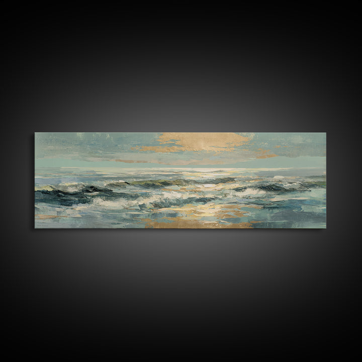 Coastal Aerial Water Study Framed Canvas Print, Wall Art, Textured Painting, Living Room Decor, Fine Art, Wall Hangings, WAL-3x1-27