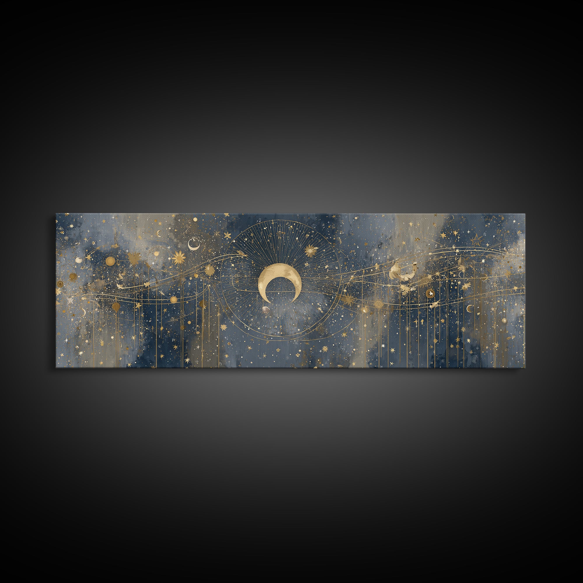 Celestial Moon and Stars Artwork Canvas Print, Wall Art, Painting, Living Room Decor, Fine Art, Art Deco, Wall Hanging, WAL-3x1-30