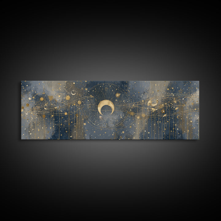 Celestial Moon and Stars Artwork Canvas Print, Wall Art, Painting, Living Room Decor, Fine Art, Art Deco, Wall Hanging, WAL-3x1-30