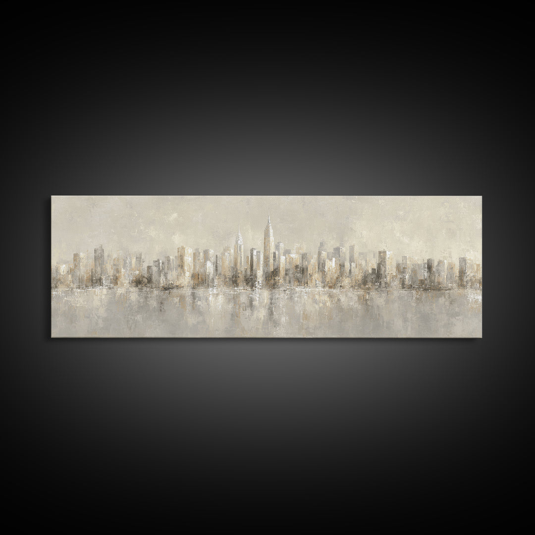 Urban Skyline in Muted Evening Color Canvas Print, Wall Art, Mid Century Modern, Living Room Decor, Fine Art, WAL-3x1-34