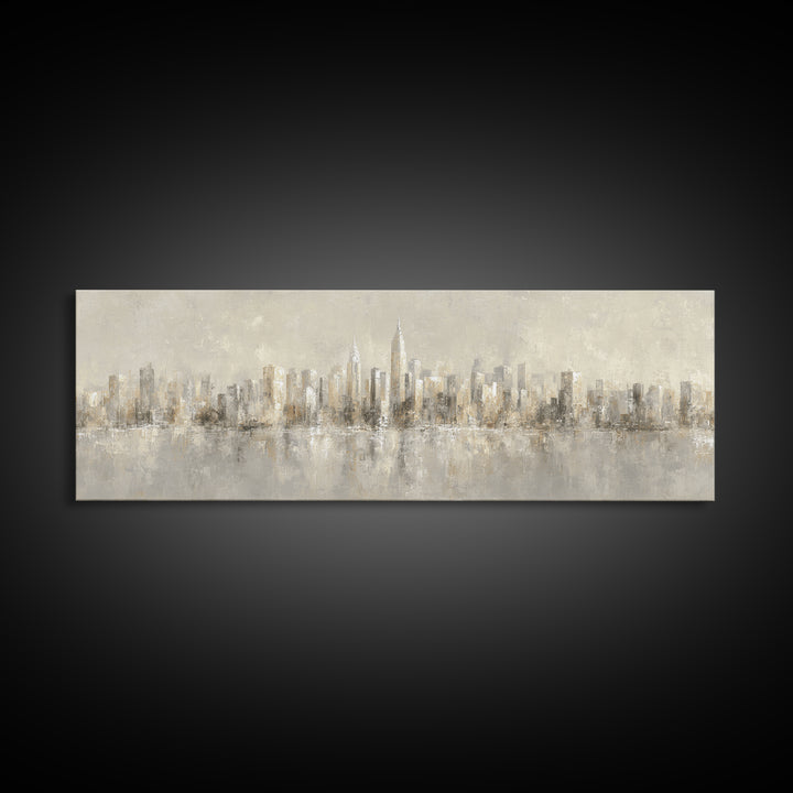 Urban Skyline in Muted Evening Color Canvas Print, Wall Art, Mid Century Modern, Living Room Decor, Fine Art, WAL-3x1-34