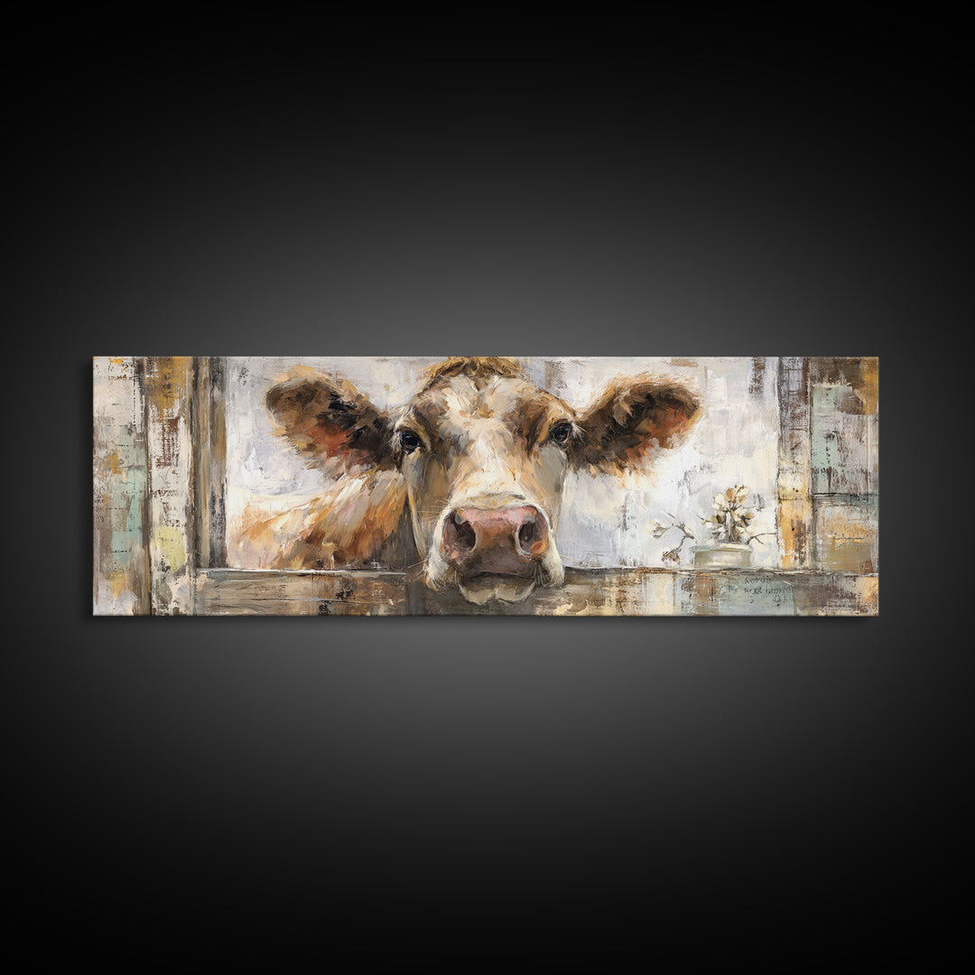 Rustic Farmhouse Cow Portrait Canvas Print, Wall Art, Minimalist Decor, Living Room Decor, Fine Art, Wall Art Prints, WAL-3x1-35