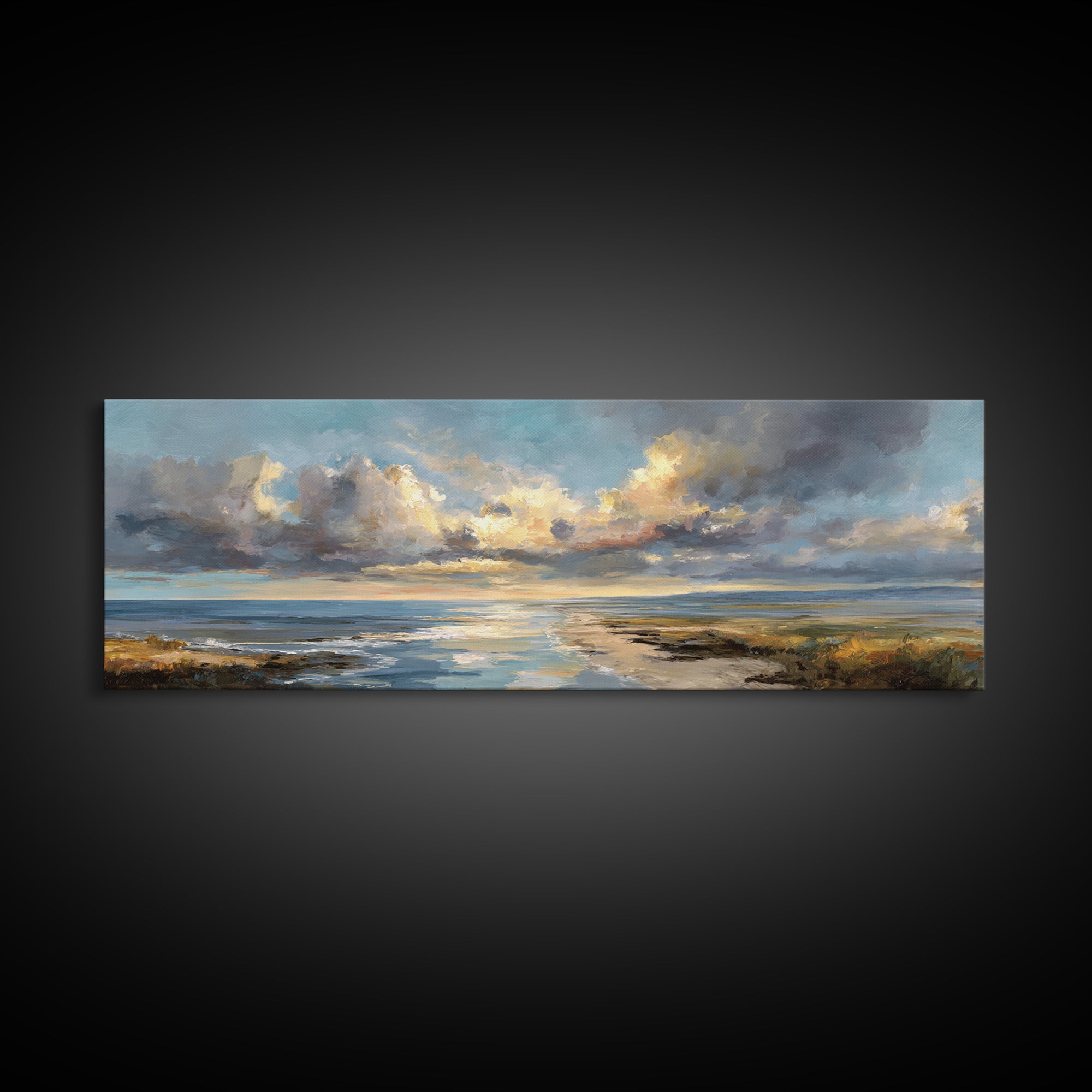 Classic Seascape with Dramatic Clouds Canvas Print, Wall Art, Art Print, Living Room Decor, Fine Art, Wall Hanging, WAL-3x1-43