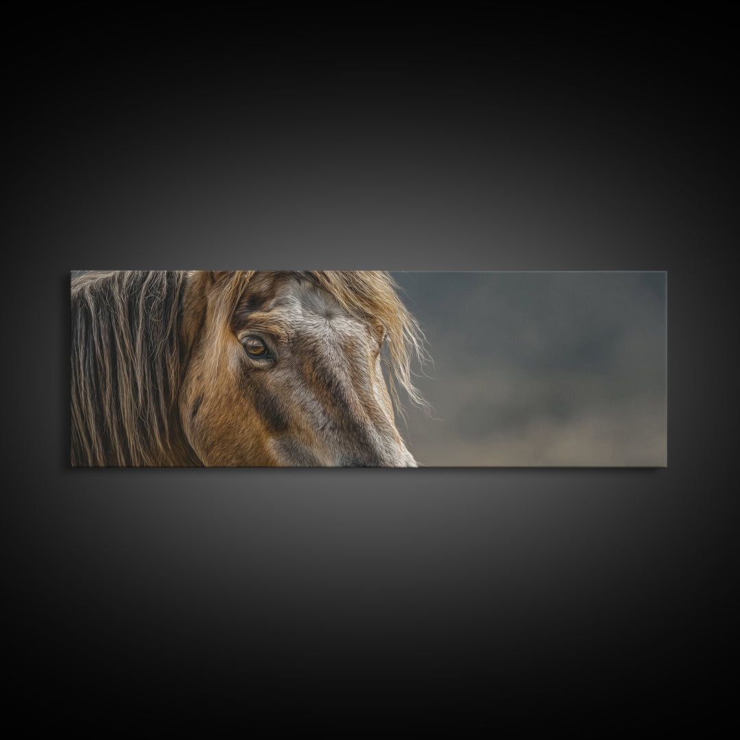 Wild Horse Portrait Framed Canvas Print, Wall Art, Prints Wall Art, Living Room Decor, Fine Art, Textured Painting, WAL-3x1-53