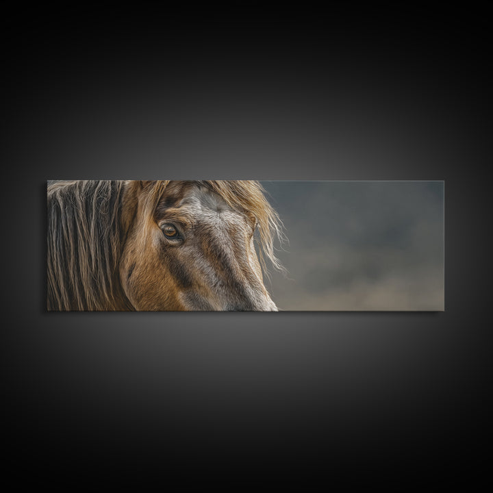 Wild Horse Portrait Framed Canvas Print, Wall Art, Prints Wall Art, Living Room Decor, Fine Art, Textured Painting, WAL-3x1-53
