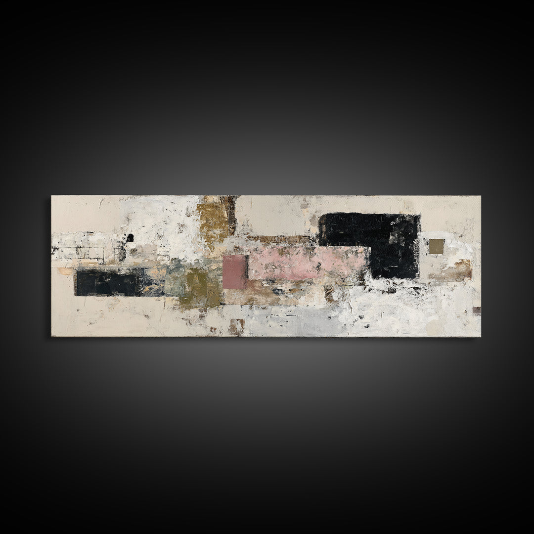 Luxury Neutral Plaster Texture Abstract Framed Canvas Print, Wall Art, Art, Living Room Decor, Fine Art, Wall Clock, WAL-3x1-55