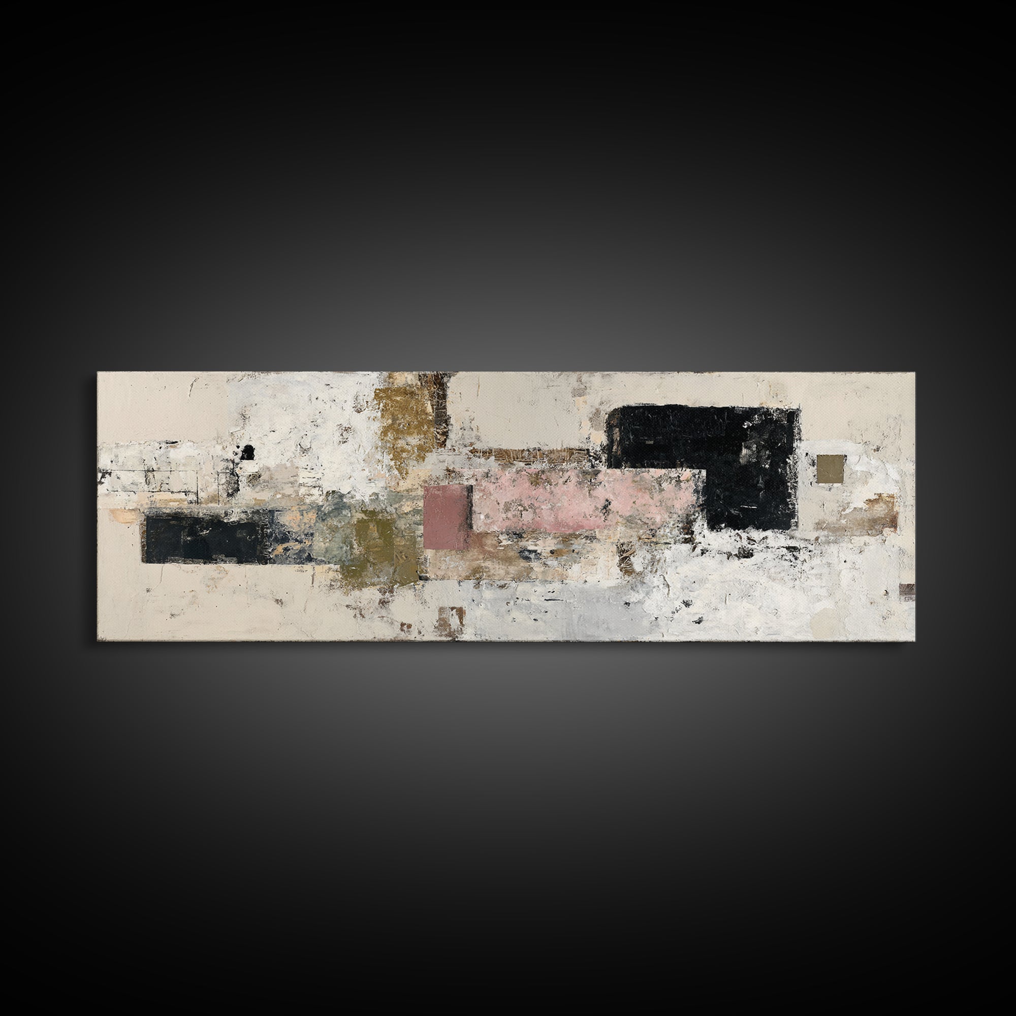 Luxury Neutral Plaster Texture Abstract Framed Canvas Print, Wall Art, Art, Living Room Decor, Fine Art, Wall Clock, WAL-3x1-55