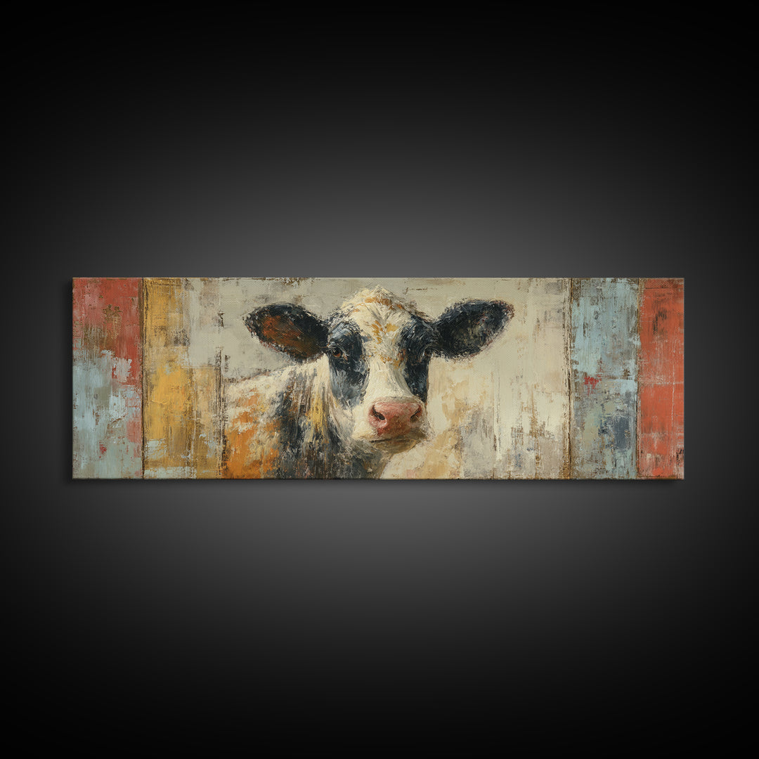 Rustic Farmhouse Cow Portrait Framed Canvas Print, Wall Art, Wall Decor, Living Room Decor, Fine Art, Large Wall Art, WAL-3x1-59