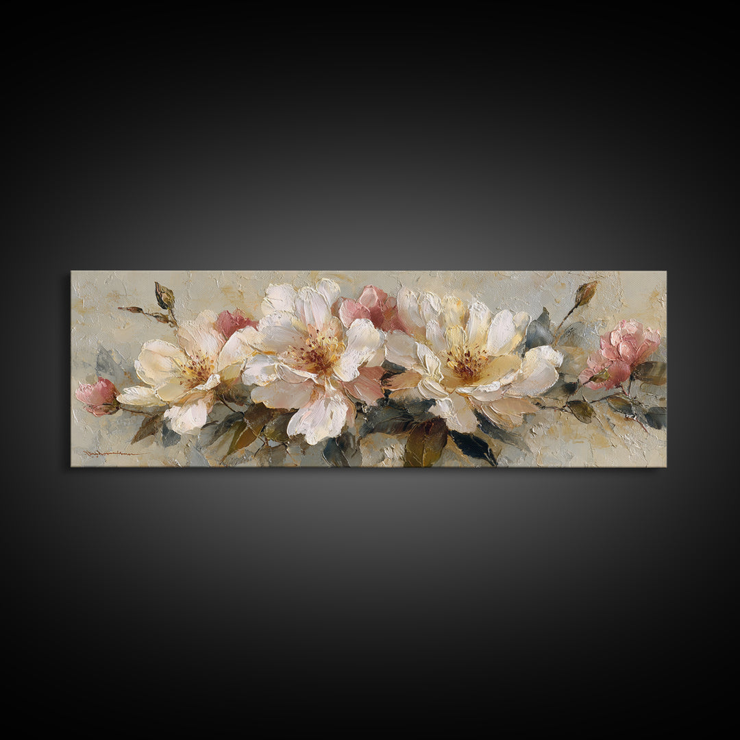 Soft Floral Oil Painting Framed Canvas Print, Wall Art, Gallery Decor, Living Room Decor, Fine Art, Home Decor, WAL-3x1-69