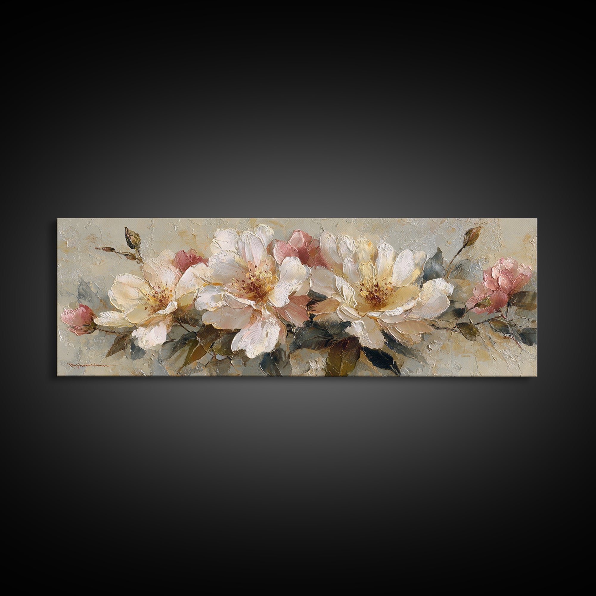 Soft Floral Oil Painting Framed Canvas Print, Wall Art, Gallery Decor, Living Room Decor, Fine Art, Home Decor, WAL-3x1-69