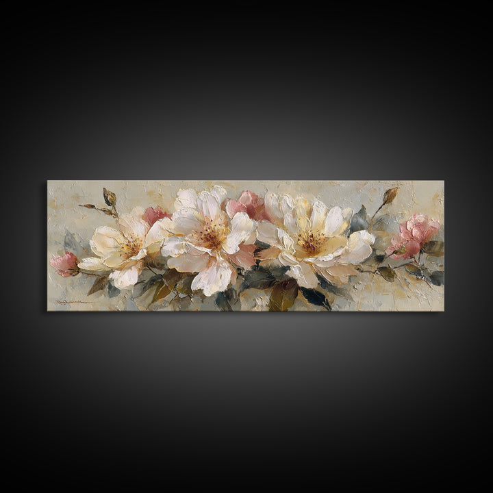 Soft Floral Oil Painting Framed Canvas Print, Wall Art, Gallery Decor, Living Room Decor, Fine Art, Home Decor, WAL-3x1-69