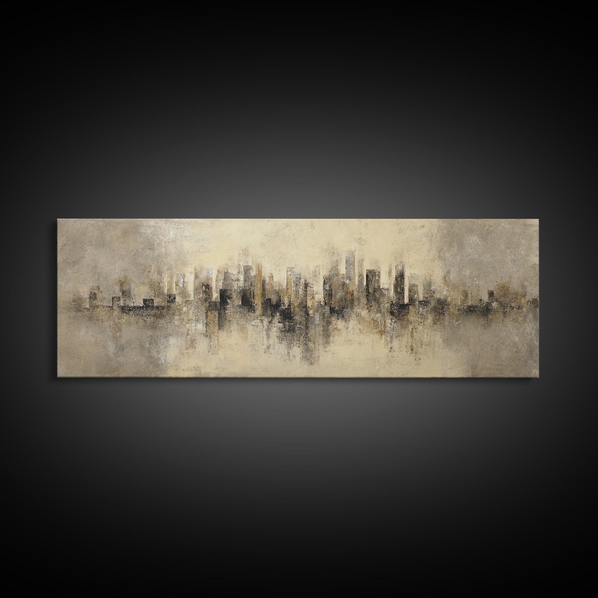 Urban Skyline in Muted Evening Color Framed Canvas Print, Wall Art, Art Deco, Living Room Decor, Fine Art, Abstract Wall Art, WAL-3x1-82
