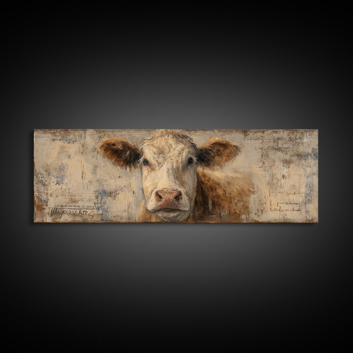 Rustic Farmhouse Cow Portrait Canvas Print, Wall Art, Canvas, Living Room Decor, Oil Painting, Canvas Wall Art, WAL-3x1-83