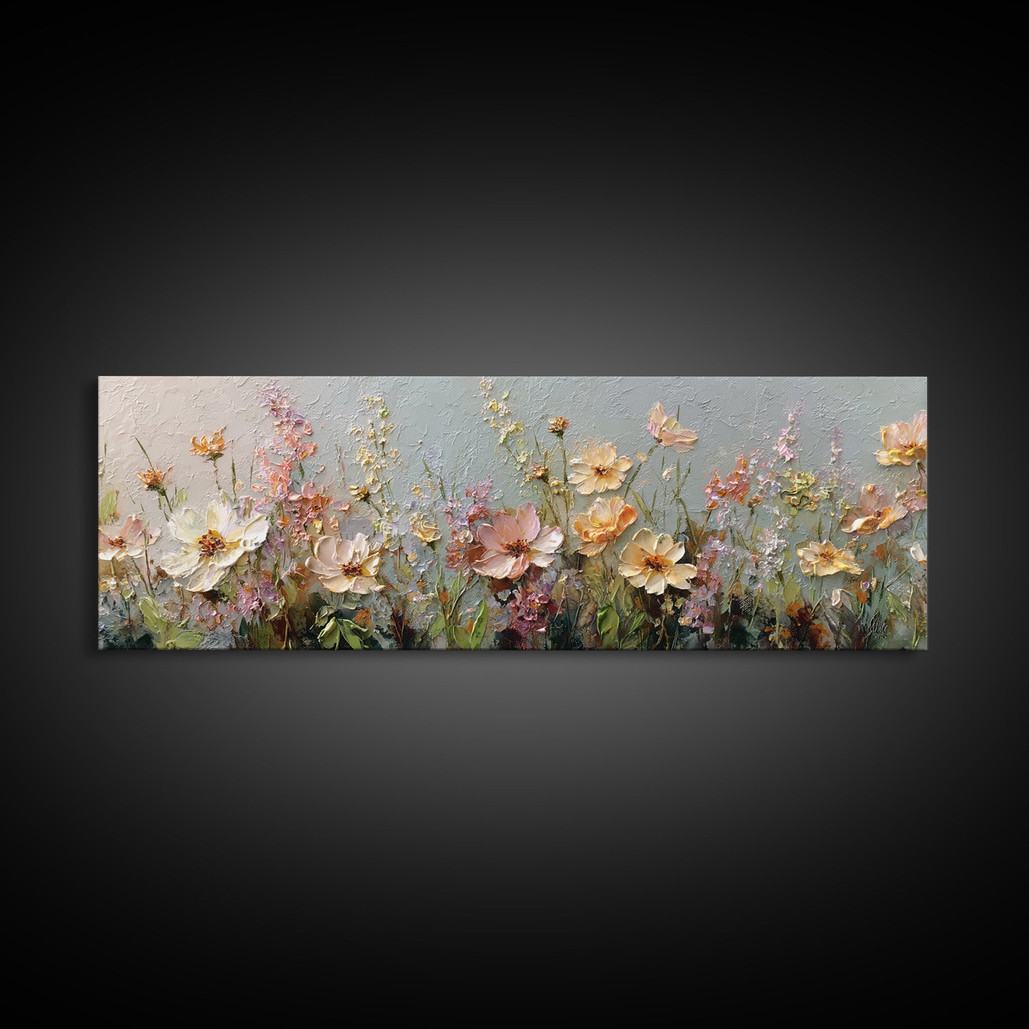 Impressionist Meadow of Wildflowers Framed Canvas Print, Wall Art, Large Wall Art, Living Room Decor, Fine Art, WAL-3x1-9