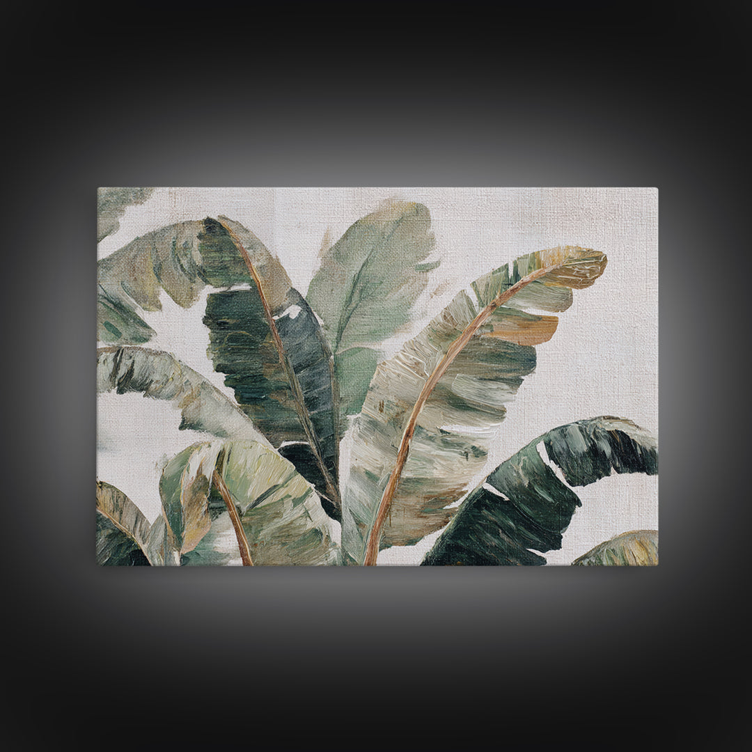 Tropical Palm Leaf Painting Framed Canvas Print, Wall Art, Textured Wall Art, Living Room Decor, Watercolor Art, WAL-3x2-20