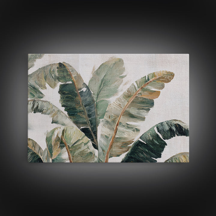 Tropical Palm Leaf Painting Framed Canvas Print, Wall Art, Textured Wall Art, Living Room Decor, Watercolor Art, WAL-3x2-20
