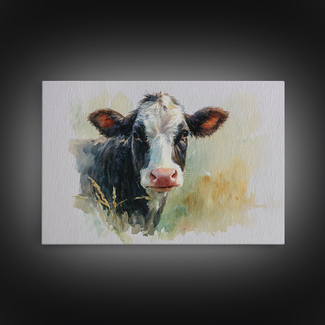 Rustic Farmhouse Cow Portrait Framed Canvas Print, Wall Art, Prints Wall Art, Living Room Decor, Fine Art, Textured Painting, WAL-3x2-23